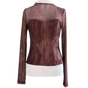NWT Louna Shirt Womens XLarge Brown Burgundy Marble Mesh Printed Top Size XL